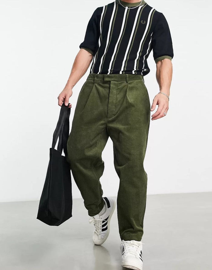 Fred Perry Mens Cropped Cord Tapered Trousers