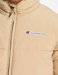 Champion Mens Small Logo Puffer Jacket In Tan