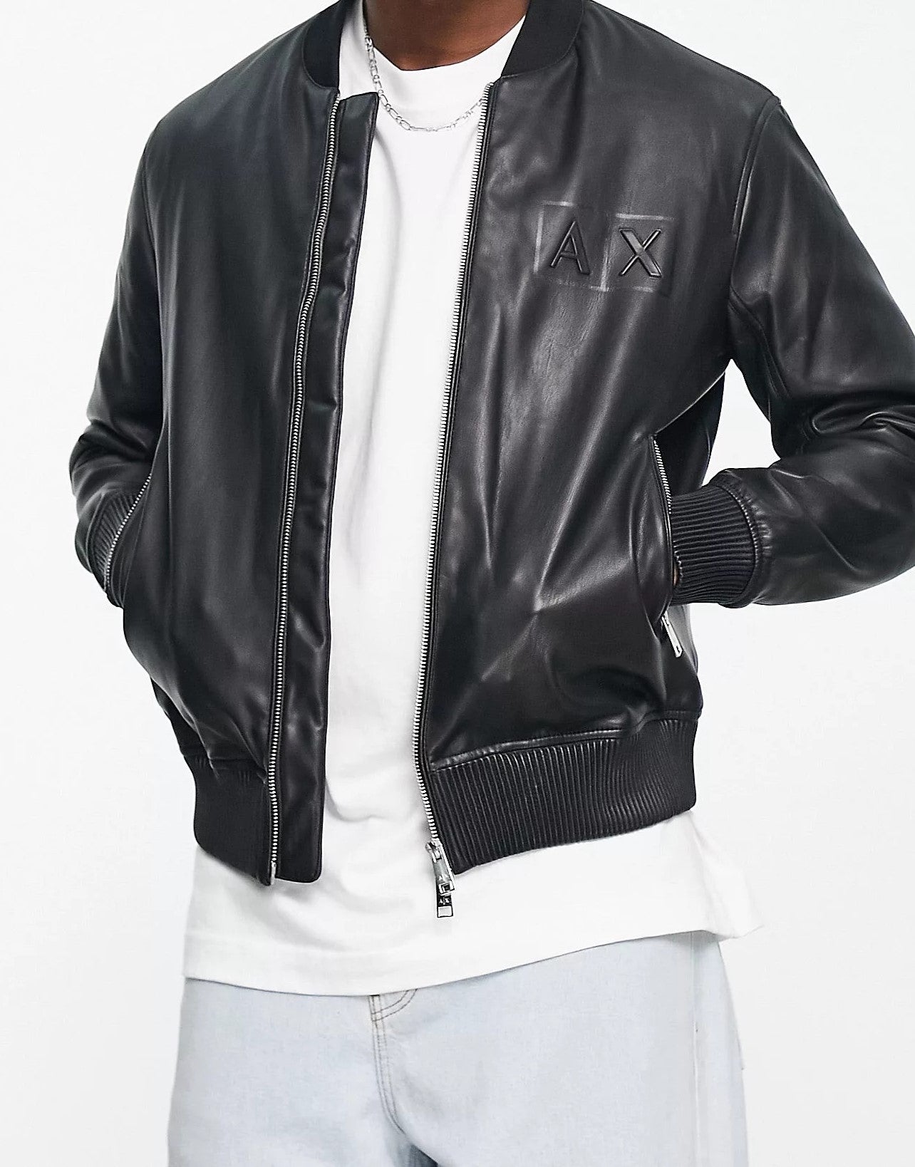 Faux leather bomber outlet jacket mens