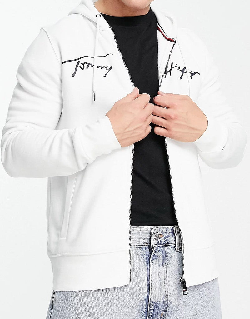 Tommy Hilfiger Mens Signature White Hoodie In White