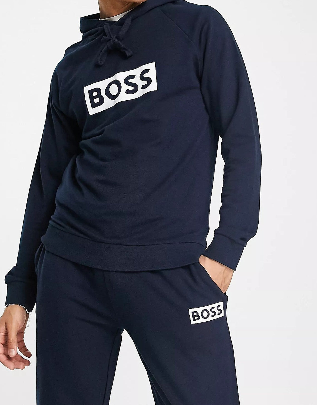Boss Mens Bodywear Logo Lounge Hoodie In Navy