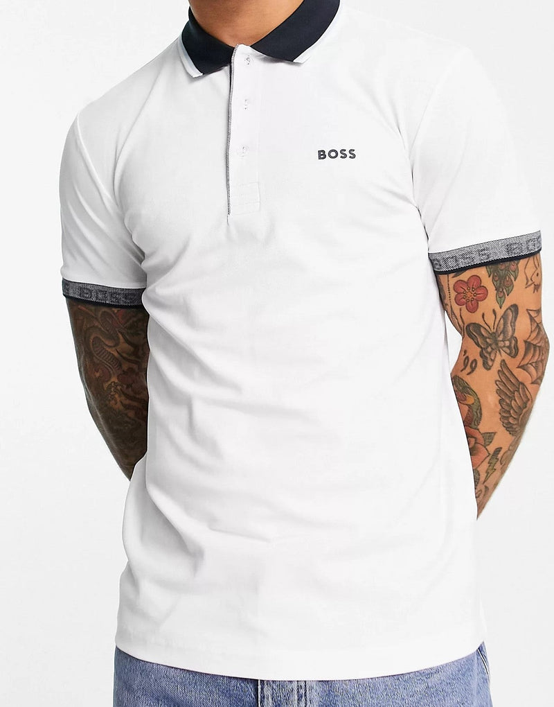 Boss Athleisure Mens Contrast Collar Slim Fit in White