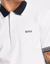 Boss Athleisure Mens Contrast Collar Slim Fit in White