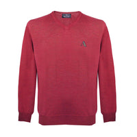 Aquascutum Mens Long Sleeved/V-Neck Knitwear Jumper with Logo in Red