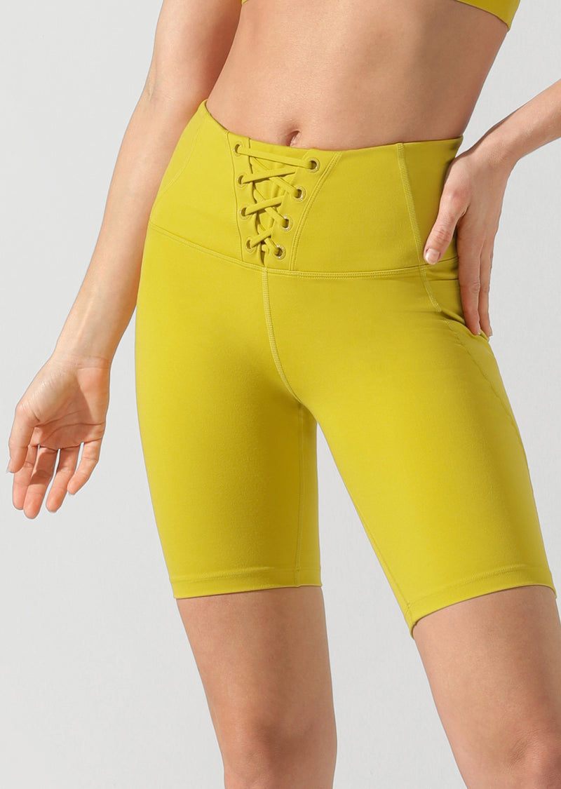 Lorna Jane Lace Up Bike Short in Acid Yellow