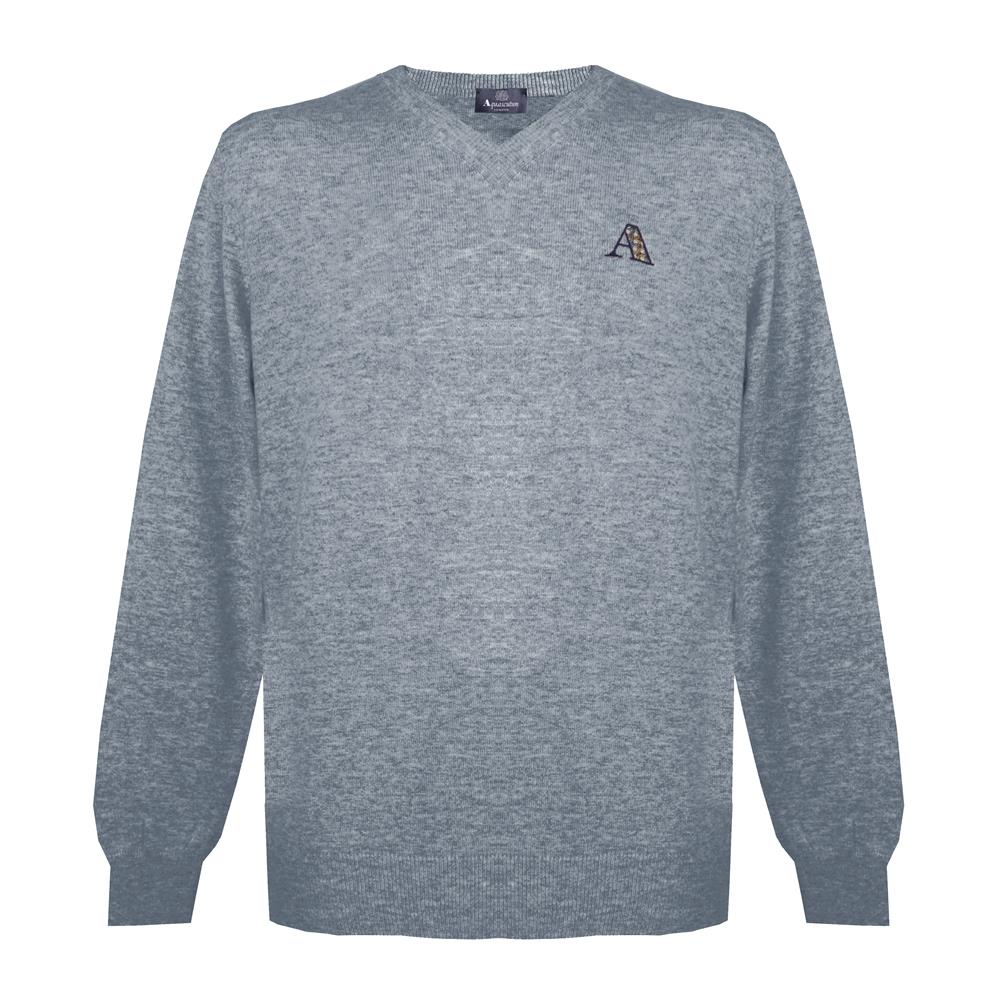 Aquascutum Mens Long Sleeved/V-Neck Knitwear Jumper with Logo in Light Grey