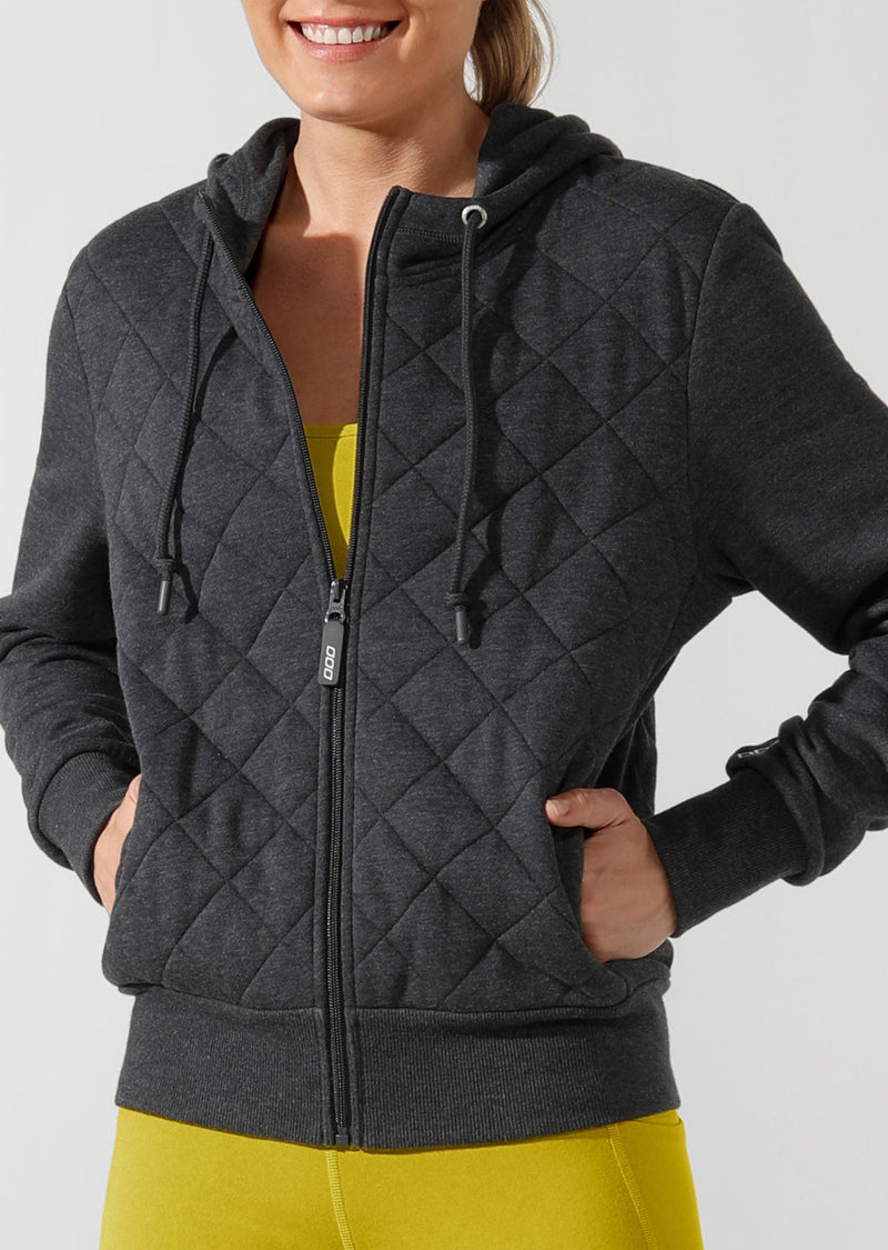 Lorna Jane Quilted Street Hoodie in Char Marl