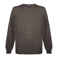 Aquascutum Mens Long Sleeved/V-Neck Knitwear Jumper with Logo in Brown