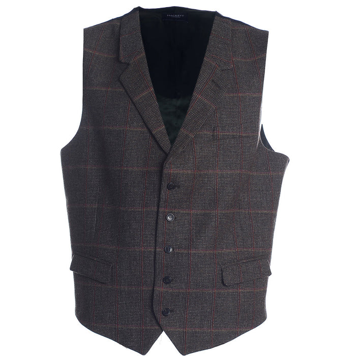 Men's Hackett, Wool Textured Windowpane Waistcoat in Brown Multicolour