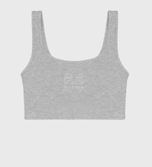 PE Nation Womens The Leadoff Recycled Sports Bra in Grey