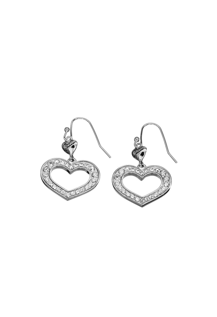 Guess Womens Open Heart Drop Earrings in Silver