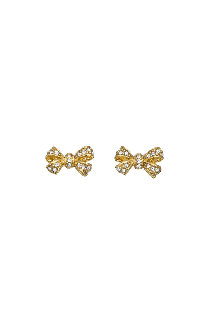 Guess Womens Mini Pav Bow Stud Earrings in Gold