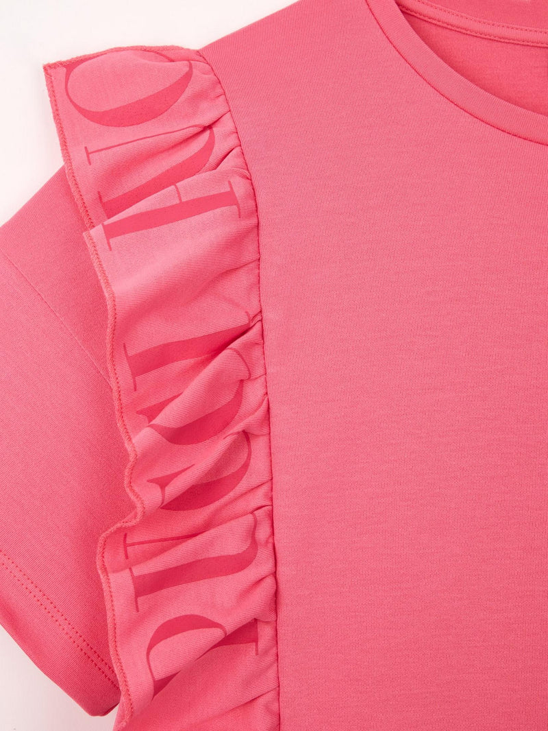 Kids Emilio Pucci Girl Frill Detail Short Sleeve Tops in Pink