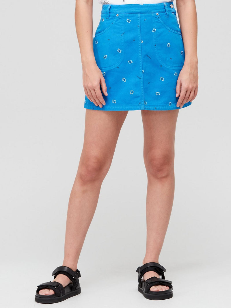 Womens Kenzo Printed Denim Mini Skirt in Blue