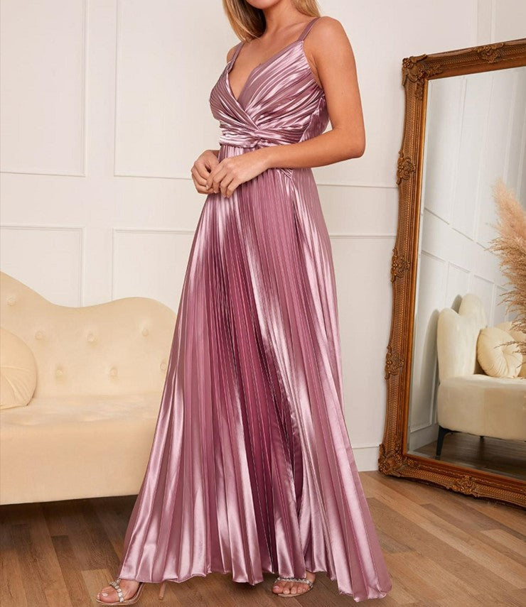 Womens Chi Chi London Satin Cami Strap Pleated Dress in Lilac