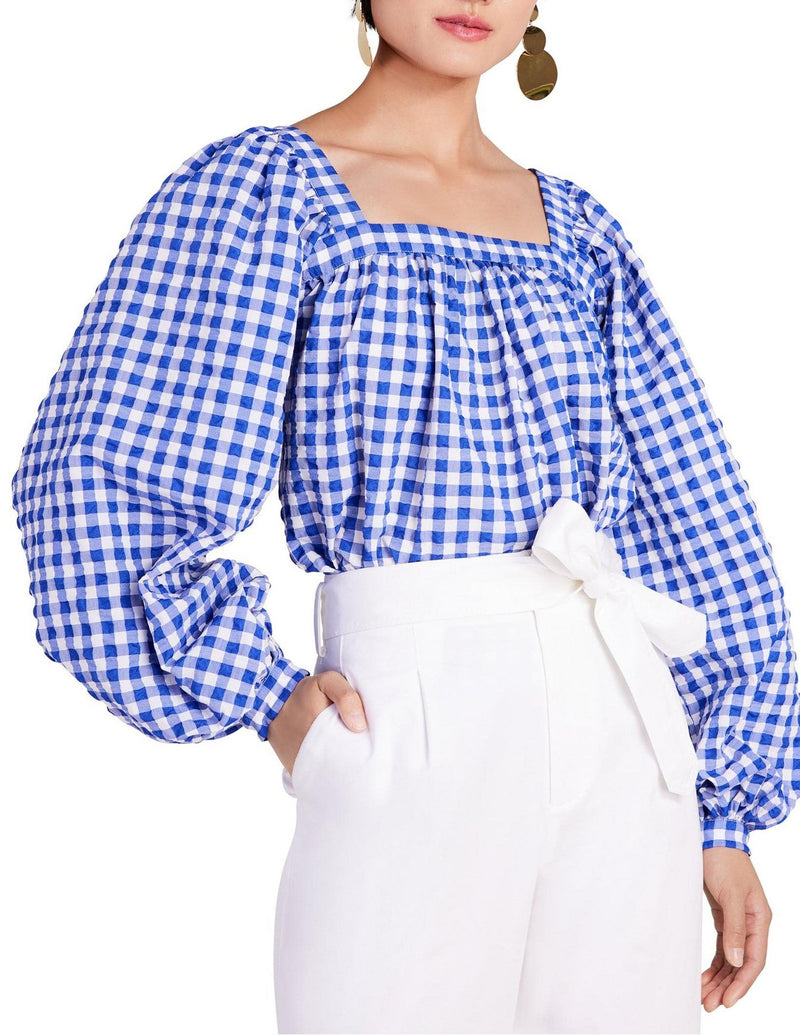 Womens Kate Spade New York Gingham Square Neck Top in Blue