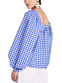 Womens Kate Spade New York Gingham Square Neck Top in Blue
