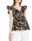 Womens Kate Spade New York Rooftop Garden Floral Ruffle Tops in Black Multi