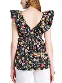 Womens Kate Spade New York Rooftop Garden Floral Ruffle Tops in Black Multi