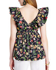 Womens Kate Spade New York Rooftop Garden Floral Ruffle Tops in Black Multi