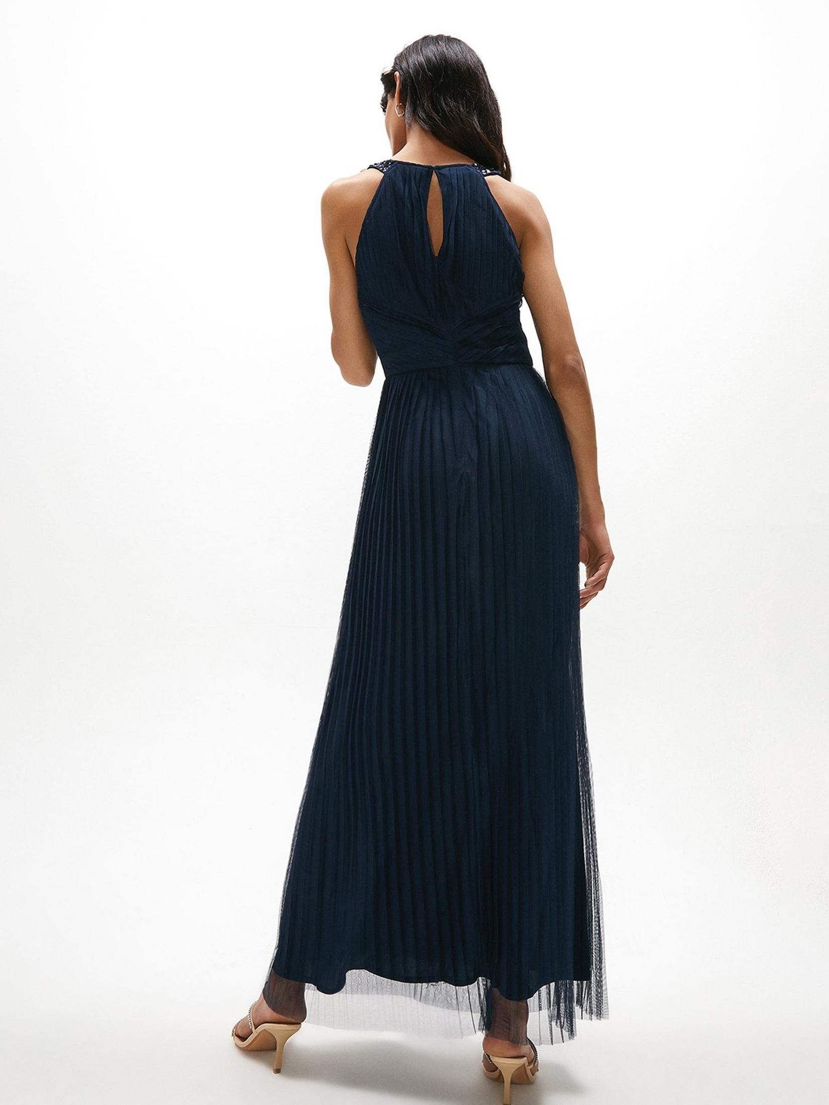 Womens Coast Pleated Maxi Dress in Navy