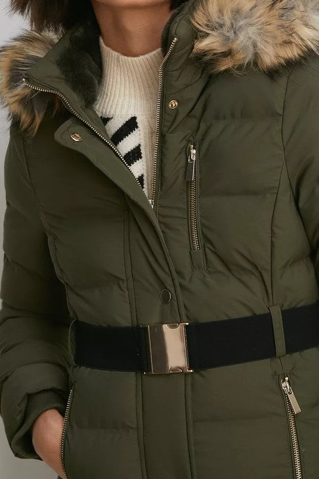 Oasis Womens Longline Heat Seal Puffer Jacket in Green