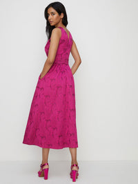Womens V Neck Jacquard Pintuck Detail in Pink