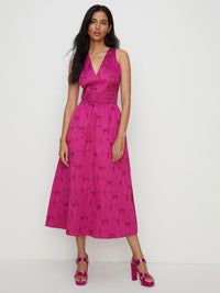 Womens V Neck Jacquard Pintuck Detail in Pink