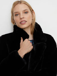 Womens Faux Fur Collared Long Coat in Black