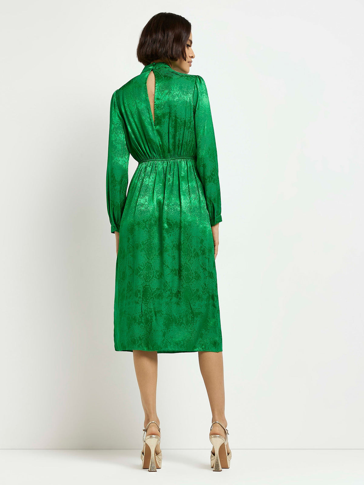 Womens Button Shoulder Midi Dress in Green