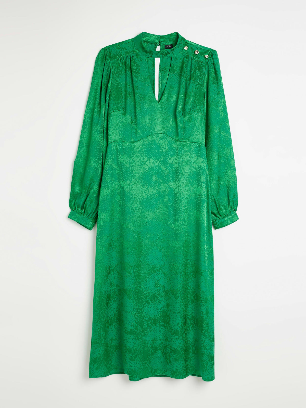 Womens Button Shoulder Midi Dress in Green