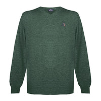 Aquascutum Mens Long Sleeved/V-Neck Knitwear Jumper with Logo in Green