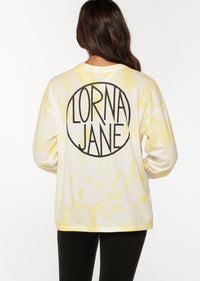 Lorna Jane Tie Dye Boyfriend Long Sleeve Top in Lemon Cream Tie Dye