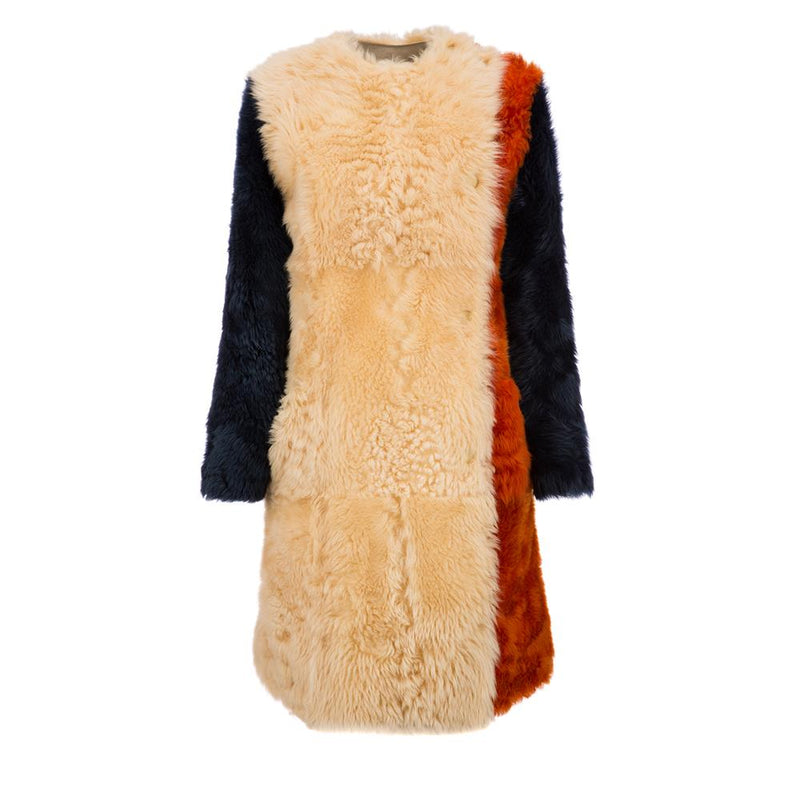 Bally Womens Long Multi Fur Coat in Beige