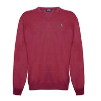 Aquascutum Mens Long Sleeved/V-Neck Knitwear Jumper with Logo in Red