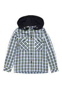 Check Button Up Shirt with Hood
