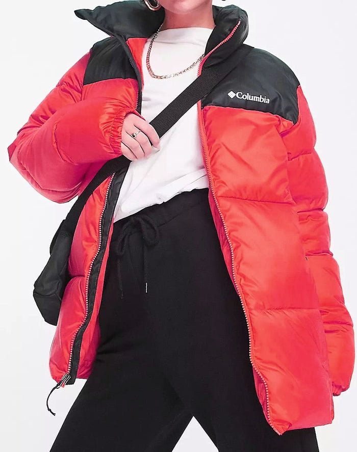 Columbia Mens Puffect Puffer Jacket In Black and Red