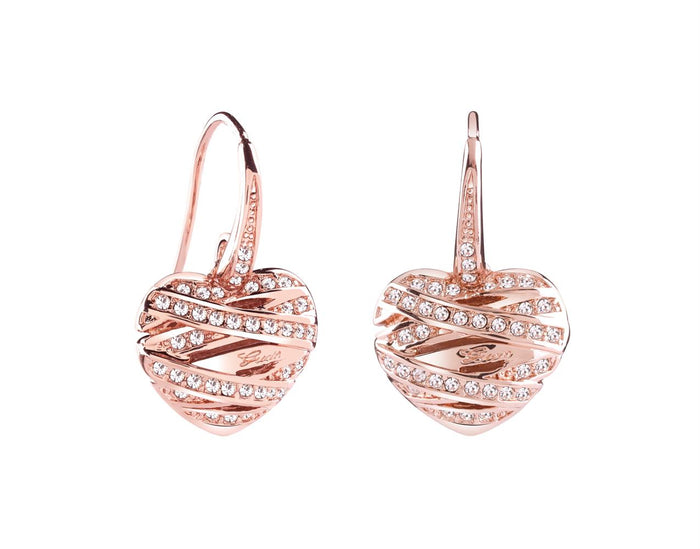 Guess ID Ladies Rose Gold Heart Earrings