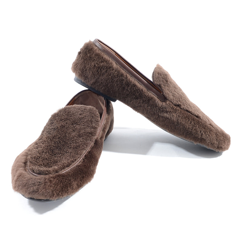 Bally Mens Slip on Lamb Fur Loafers in Brown