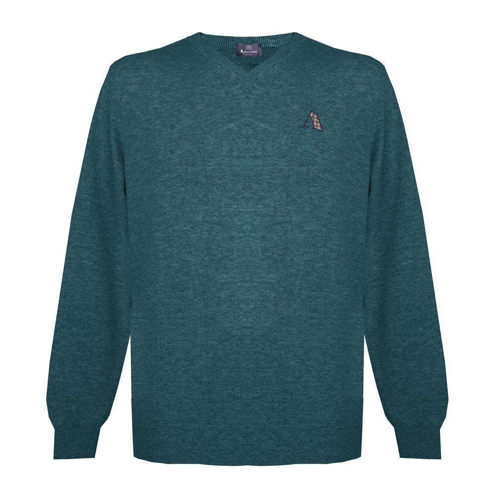 Aquascutum Mens Long Sleeved/V-Neck Knitwear Jumper with Logo in Dark Turquoise