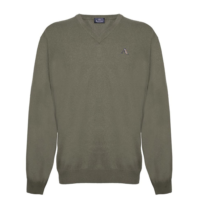 Aquascutum Mens Long Sleeved/V-Neck Knitwear Jumper with Logo in Brown