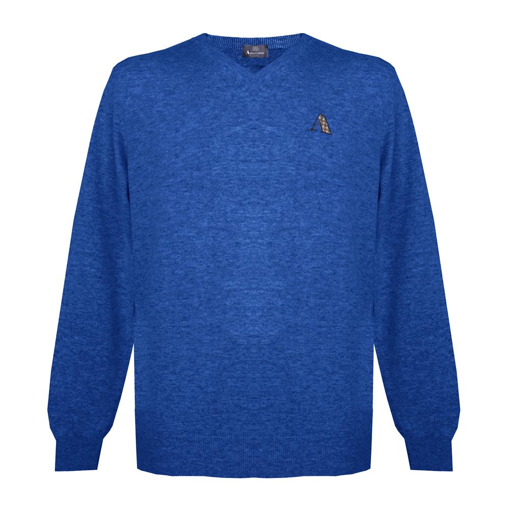 Aquascutum Mens Long Sleeved/V-Neck Knitwear Jumper with Logo in Blue