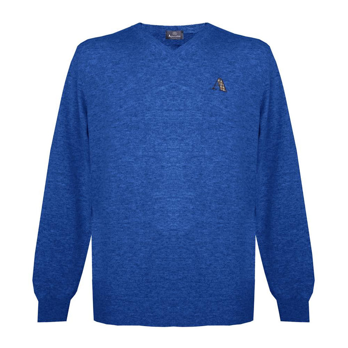 Aquascutum Mens Long Sleeved/V-Neck Knitwear Jumper with Logo in Blue