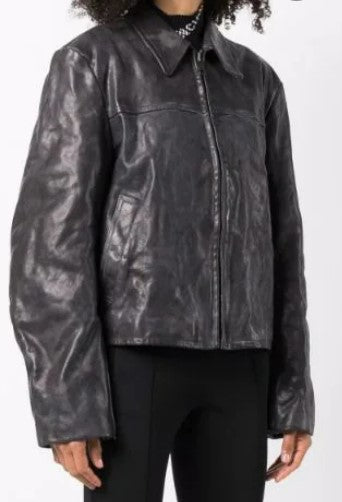 Balenciaga Womens Crinkled Jacket in Black/Grey